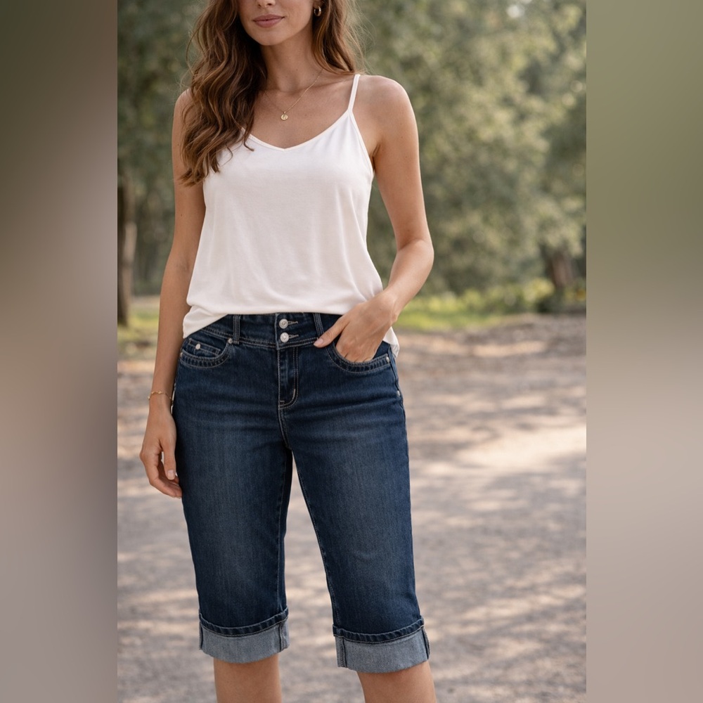 Dark Blue Cropped Denim Jeans